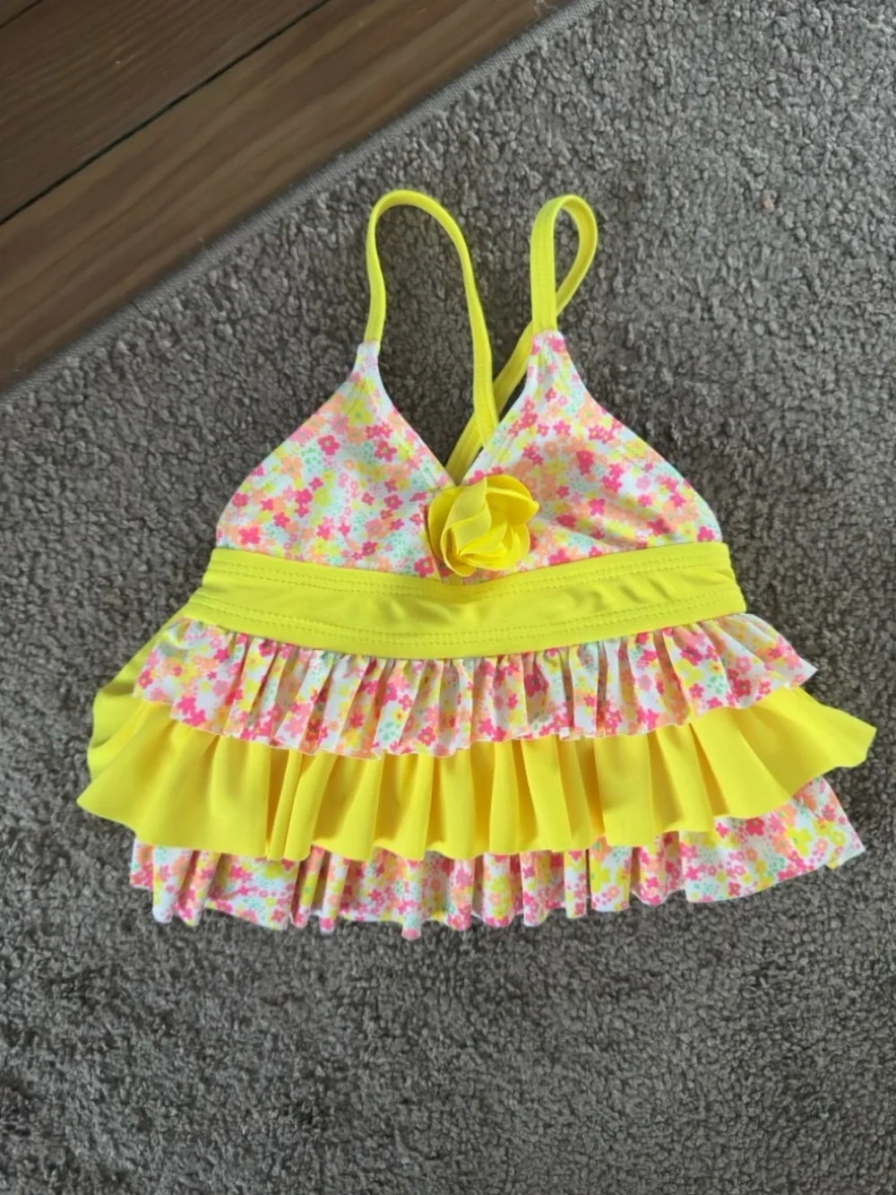 Wonderkids Yellow & Pink Floral Ruffle Tankini